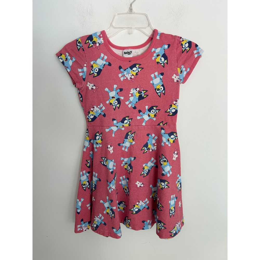 Bluey Girls Pink Skater Dress Short Sleeve Bingo All Over‎ Print Size 7-8